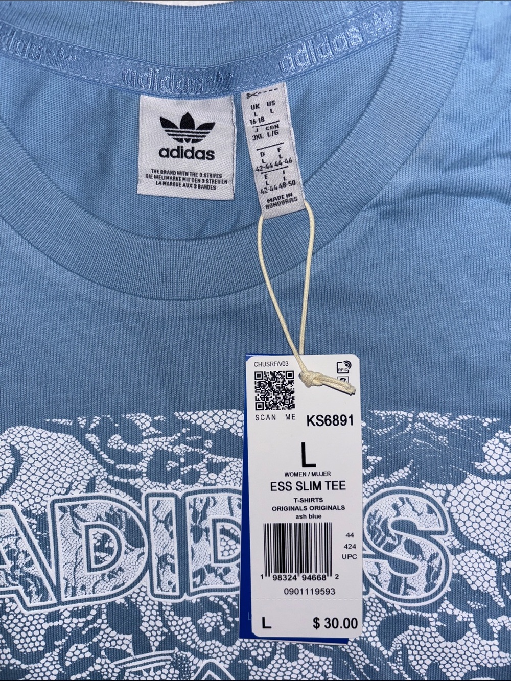 adidas Blue Short-Sleeve Tee with White Trefoil Graphic - Picture 4 of 4